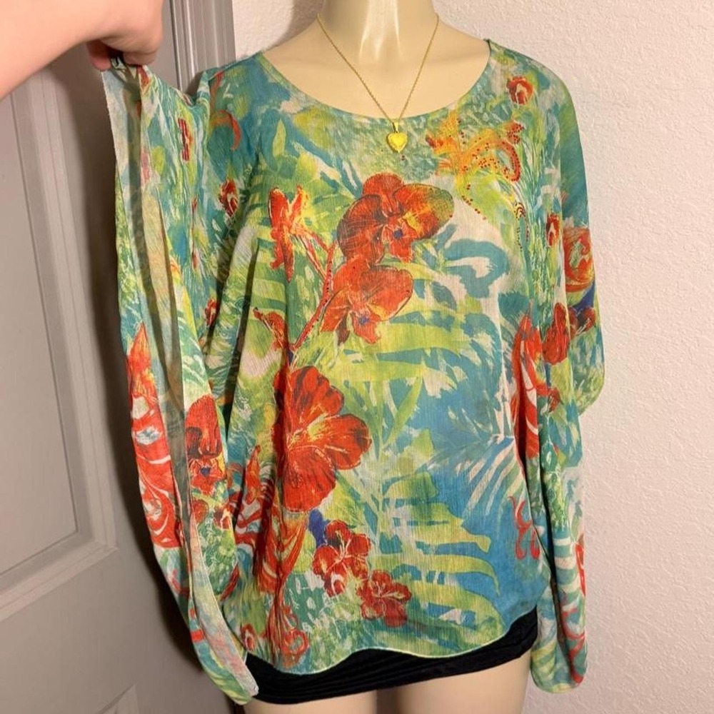 Kristine multicolor floral print poncho type top with a boho vibe